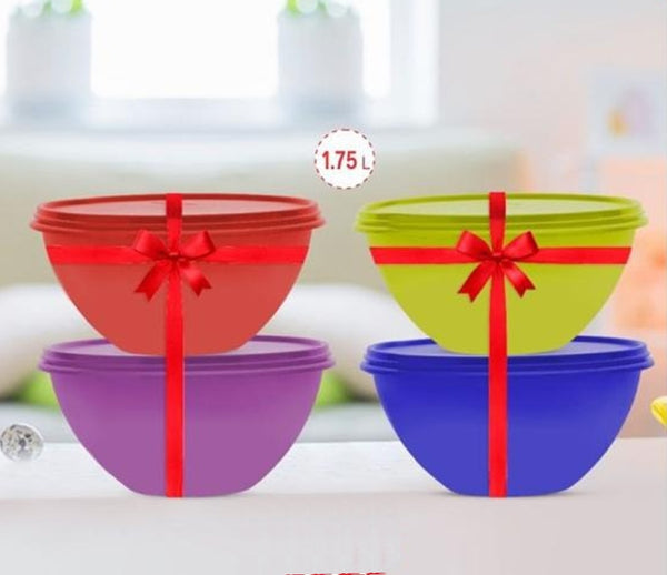 Tupperware 3 WONDERLIER NESTING BOWLS RED GREEN & SNOW WHITE w/ SEALS - Plastic Glass and Wax ~ PGW