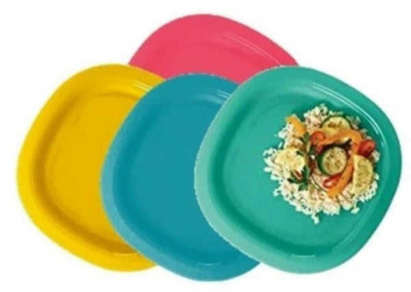 Tupperware Impressions 9.5" Microwave Luncheon Plates Set of 4 SUMMER COLORS