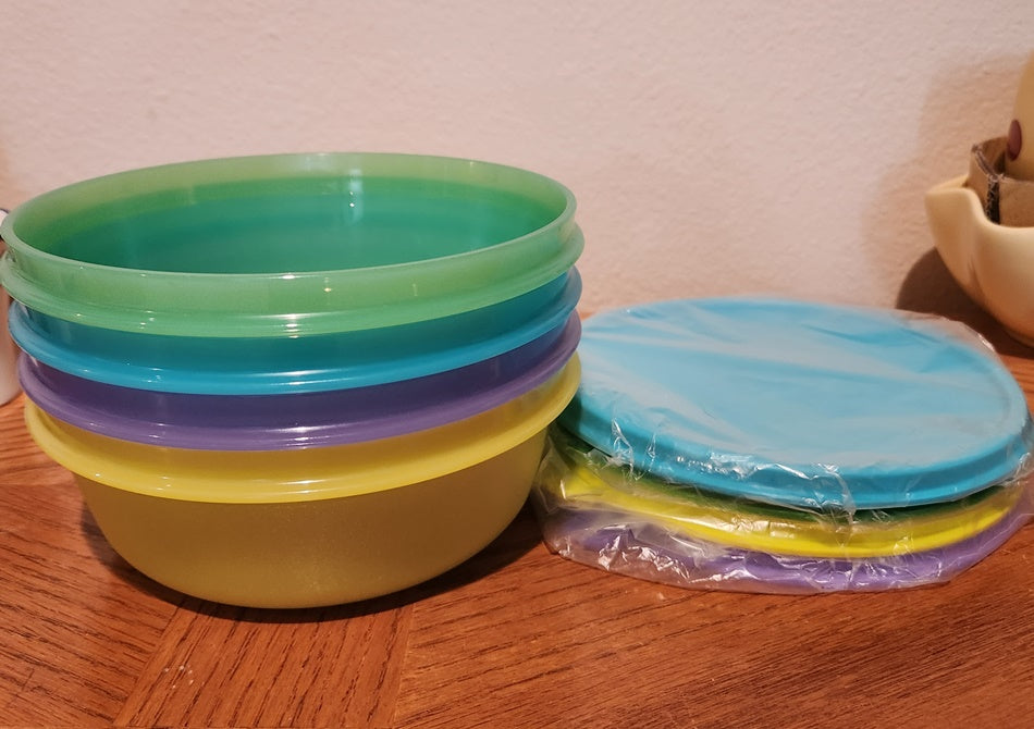 TUPPERWARE Set of 4 Colored Flat Bottom Modular Cereal Storage Bowls 2 ...
