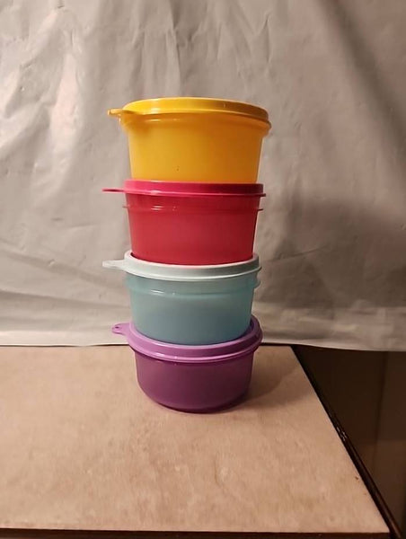 TUPPERWARE 2 Mini Serving Center Storage Container Snack Bowls Seals PURPLE DAISY (Copy) - Plastic Glass and Wax ~ PGW