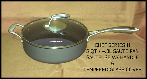 TUPPERWARE CHEF SERIES II COOKWARE 5QT SAUTEUSE PAN w/ TEMPERED GLASS - Plastic Glass and Wax ~ PGW