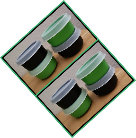 TUPPERWARE 8 TUPPER SMIDGET PILL KEEPER 1-OZ SMIDGETS 4 GREEN & 4 BLACK BASE & 8 SHEER SEALS