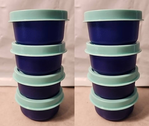 TUPPERWARE 8 TUPPER SMIDGET PILL KEEPER 1-OZ SMIDGETS BLUE BASE AQUA SEALS