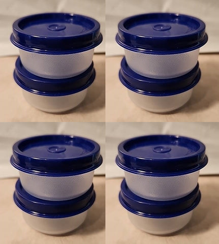 TUPPERWARE 8 TUPPER SMIDGET PILL KEEPER 1-OZ SMIDGETS SHEER BASE BLUE SEALS