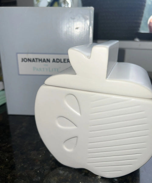 Partylite Jonathan Adler Ceramic Bisque White BIG APPLE JAR Candle Holder NIB - Plastic Glass and Wax ~ PGW