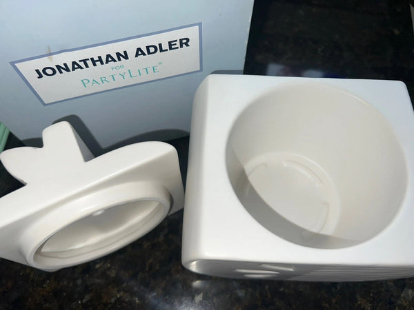 Partylite Jonathan Adler Ceramic Bisque White BIG APPLE JAR Candle Holder NIB - Plastic Glass and Wax ~ PGW