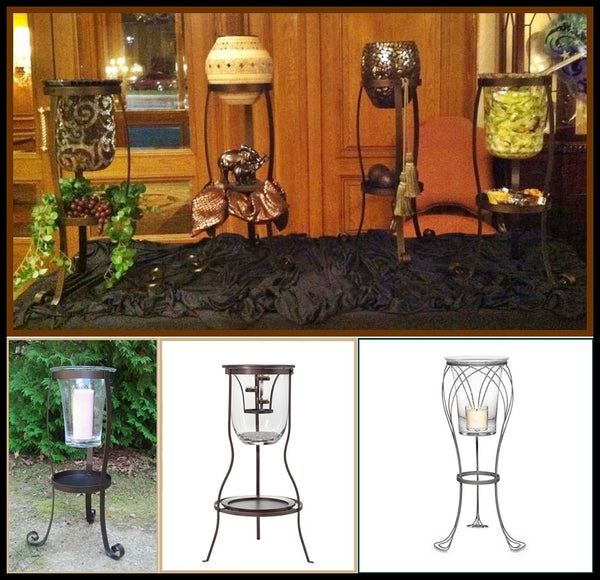 PARTYLITE GARDEN SANCTUARY GLASS & WIRE HURRICANE CANDLE HOLDER w/ SAND & YANKEE SILVER TEALIGHT TREE