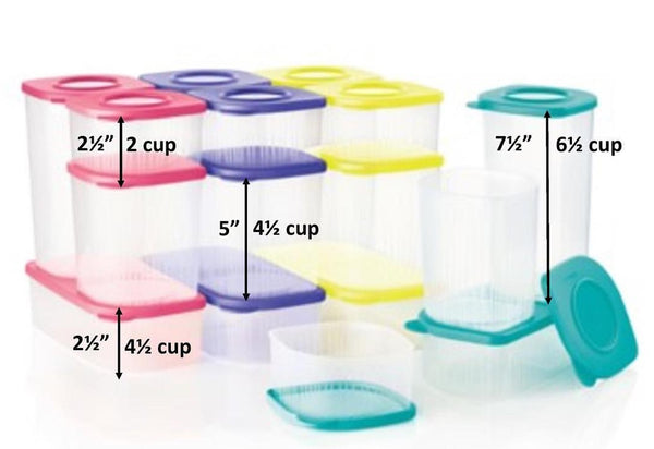 TUPPERWARE 4-Pc Sheer Fresh N Cool Storage Containers 2 Rec 2 Sq Keepers BLUEBERRY MIST Seals