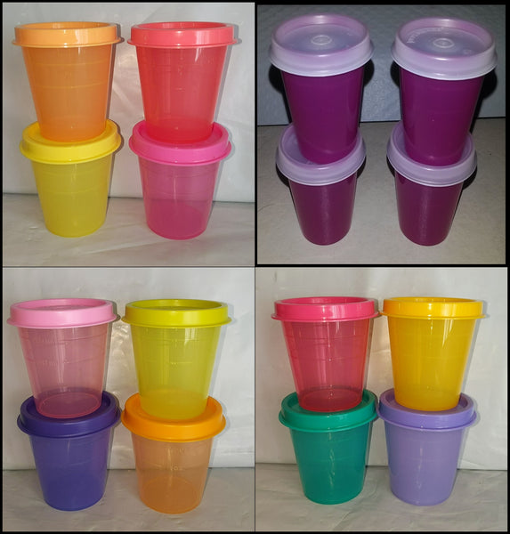 TUPPERWARE 5 TUPPER MINI 2-oz MIDGETS SALSA w/ PARROT TEAL SEALS NEW - Plastic Glass and Wax ~ PGW
