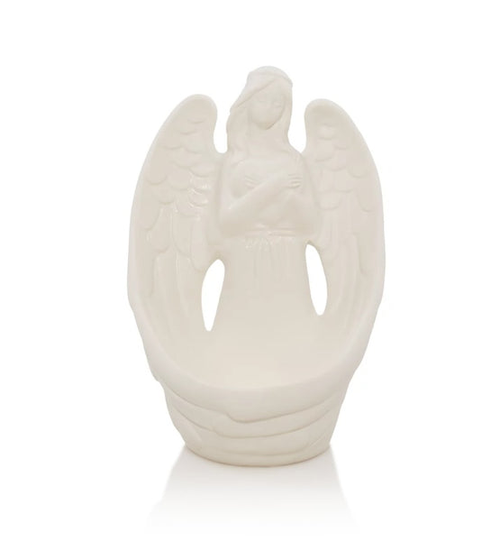 YANKEE Wonderland Angel Heart Glazed White Ceramic Tealight Holder NIB