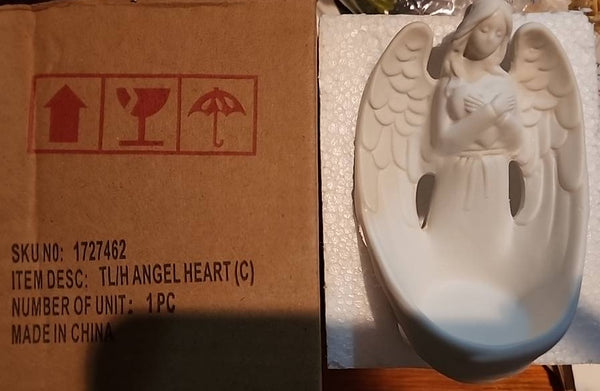YANKEE Wonderland Angel Heart Glazed White Ceramic Tealight Holder NIB