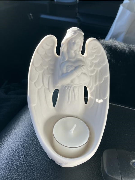 YANKEE Wonderland Angel Heart Glazed White Ceramic Tealight Holder NIB