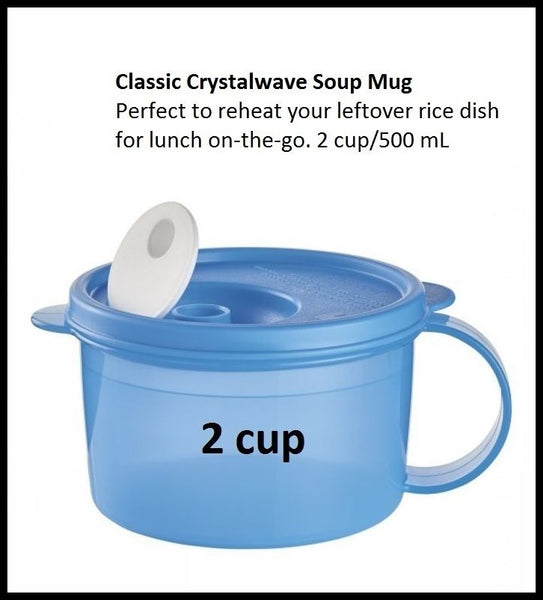 Tupperware 2 CRYSTALWAVE MICROWAVE SOUP MUGS SALSA VERDE / LIME SHADES ROUND VENT