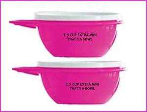 TUPPERWARE TWO 2.5-C EXTRA MINI THATS A BOWL NEON PINK BOWLS WHITE TABBED SEALS