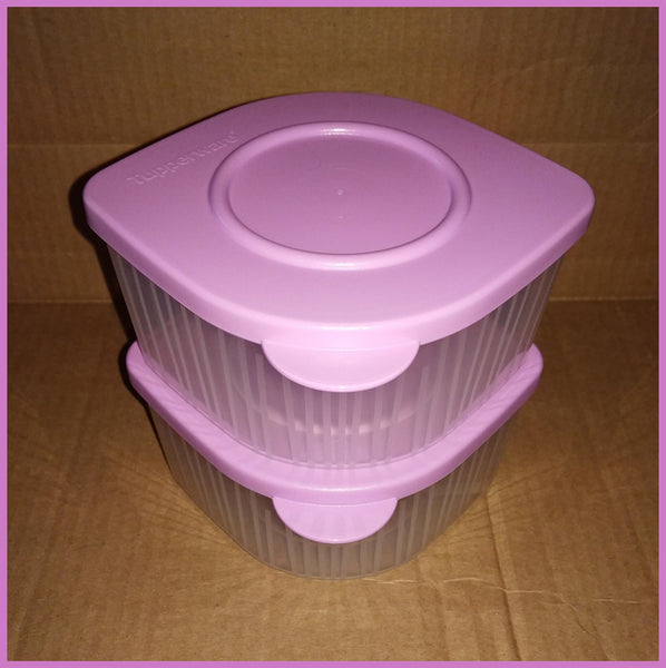 TUPPERWARE TWO 2-cup Sheer Fresh N Cool Square Round Storage Containers Keepers LILAC PURPLE