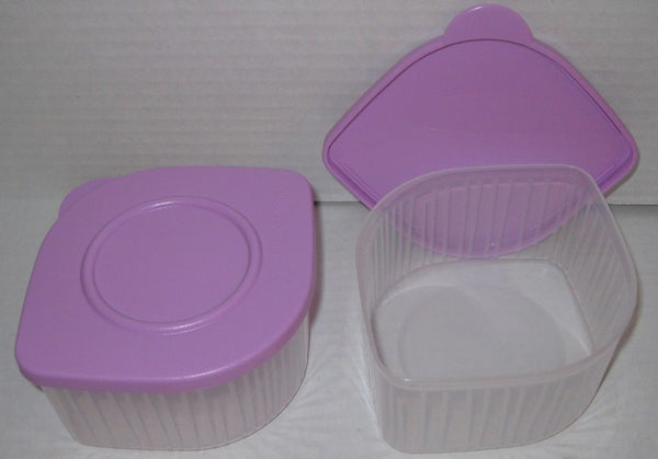 TUPPERWARE TWO 2-cup Sheer Fresh N Cool Square Round Storage Containers Keepers LILAC PURPLE