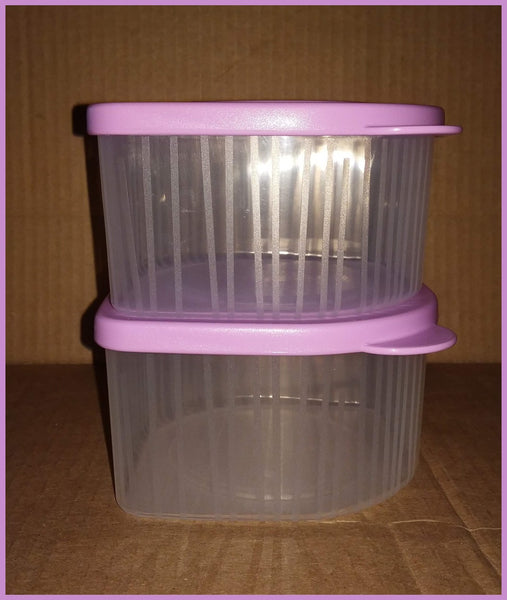 TUPPERWARE TWO 2-cup Sheer Fresh N Cool Square Round Storage Containers Keepers LILAC PURPLE