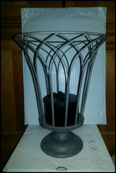 PARTYLITE GARDEN SANCTUARY GLASS & WIRE HURRICANE CANDLE HOLDER w/ SAND & YANKEE SILVER TEALIGHT TREE