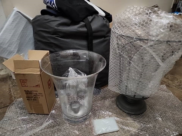 PARTYLITE GARDEN SANCTUARY GLASS & WIRE HURRICANE CANDLE HOLDER w/ SAND & YANKEE SILVER TEALIGHT TREE