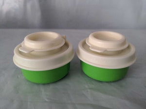 TUPPERWARE TUPPER MINI SMIDGET SALT & PEPPER SHAKER SET LIME GREEN w/ SUGAR FLIP TOP SHAKERS