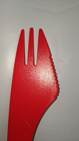 Tupperware 2 RED ALL-IN-ONE MULTI-PURPOSE UTENCIL KNIFE SPOON & FORK NEW RARE
