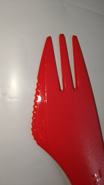 Tupperware 2 RED ALL-IN-ONE MULTI-PURPOSE UTENCIL KNIFE SPOON & FORK NEW RARE