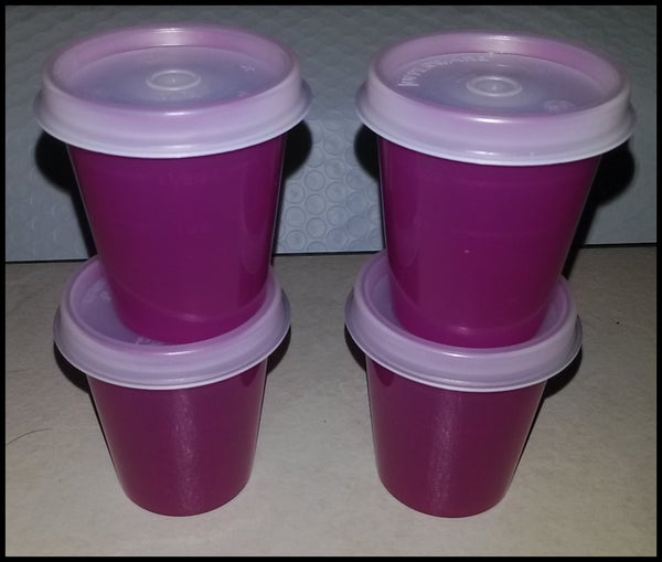 TUPPERWARE 5 TUPPER MINI 2-oz MIDGETS SALSA w/ PARROT TEAL SEALS NEW - Plastic Glass and Wax ~ PGW