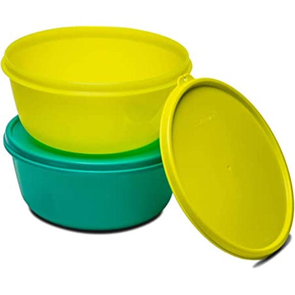 Tupperware 3 WONDERLIER NESTING BOWLS RED GREEN & SNOW WHITE w/ SEALS - Plastic Glass and Wax ~ PGW