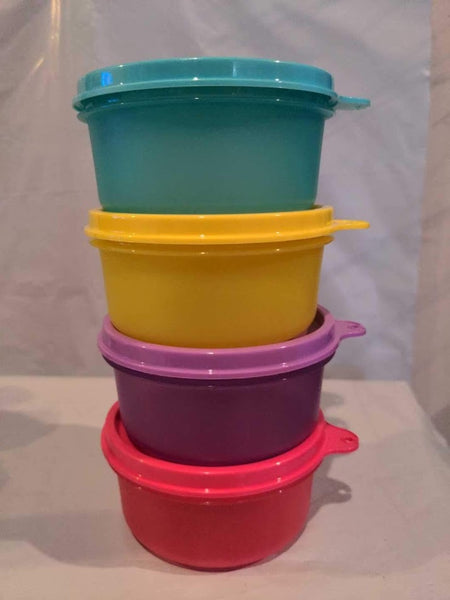 TUPPERWARE 2 Mini Serving Center Storage Container Snack Bowls Seals PURPLE DAISY (Copy) - Plastic Glass and Wax ~ PGW