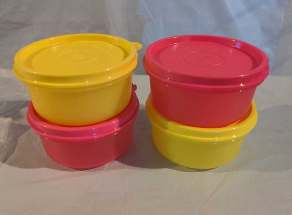TUPPERWARE 2 Mini Serving Center Storage Container Snack Bowls Seals PURPLE DAISY (Copy) - Plastic Glass and Wax ~ PGW
