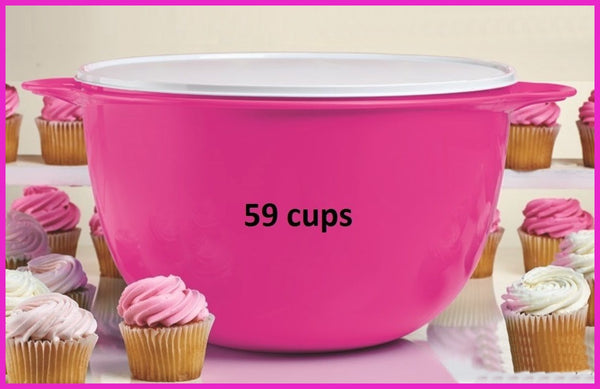 TUPPERWARE 42-C THATS A BOWL PINK BLUSH FROSTING BASE SUGAR WHITE TABBED SEAL - Plastic Glass and Wax ~ PGW