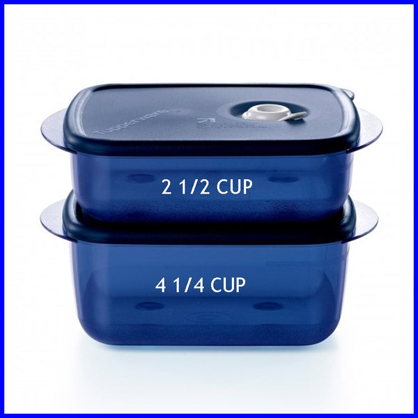 TUPPERWARE Vent N Serve Microwavable VNS Medium Rectangle SET 2 Containers 2.5c / 4.25c - Plastic Glass and Wax ~ PGW