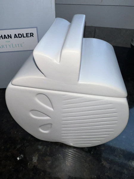 Partylite Jonathan Adler Ceramic Bisque White BIG APPLE JAR Candle Holder NIB - Plastic Glass and Wax ~ PGW