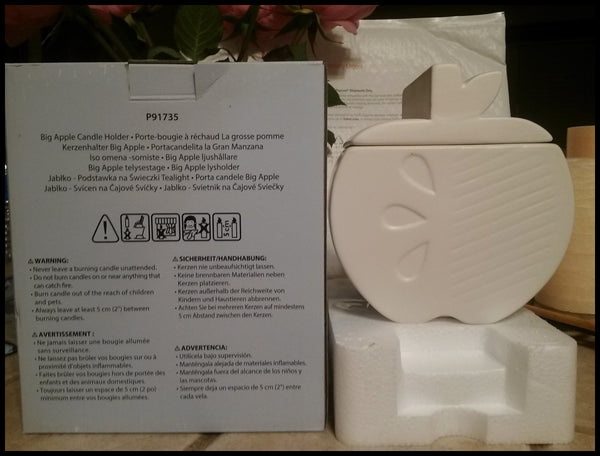 Partylite Jonathan Adler Ceramic Bisque White BIG APPLE JAR Candle Holder NIB - Plastic Glass and Wax ~ PGW