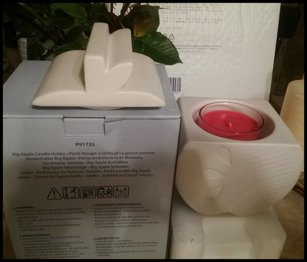 Partylite Jonathan Adler Ceramic Bisque White BIG APPLE JAR Candle Holder NIB - Plastic Glass and Wax ~ PGW