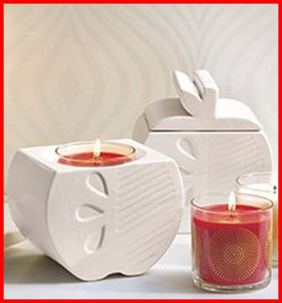 Partylite Jonathan Adler Ceramic Bisque White BIG APPLE JAR Candle Holder NIB - Plastic Glass and Wax ~ PGW