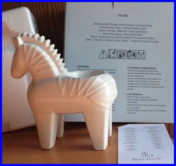 Partylite Jonathan Adler Ceramic Bisque White ZEBRA TEALIGHT Candle Holder NIB