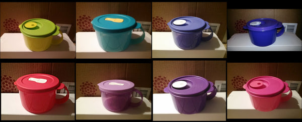 Tupperware 2 CRYSTALWAVE MICROWAVE SOUP MUGS SALSA VERDE / LIME SHADES ROUND VENT