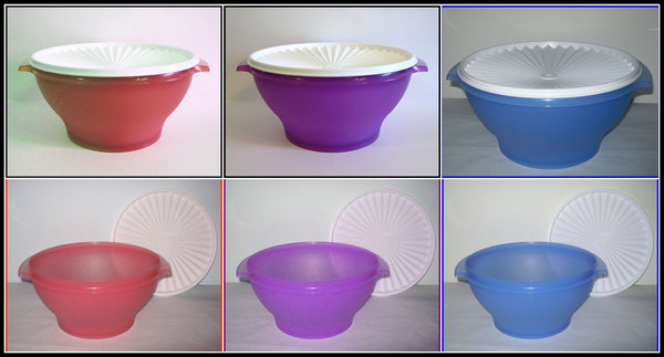 TUPPERWARE SERVALIER SET OF FOUR - 4 BLUE COLORED BOWLS w/ ONE-TOUCH ACCORDION SEALS