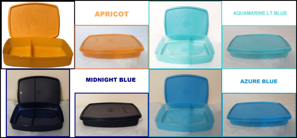 TUPPERWARE SIDE BY SIDE LUNCH-IT DIVIDED DISH / CONTAINER AZURE LIGHT –  Plastic Glass and Wax ~ PGW