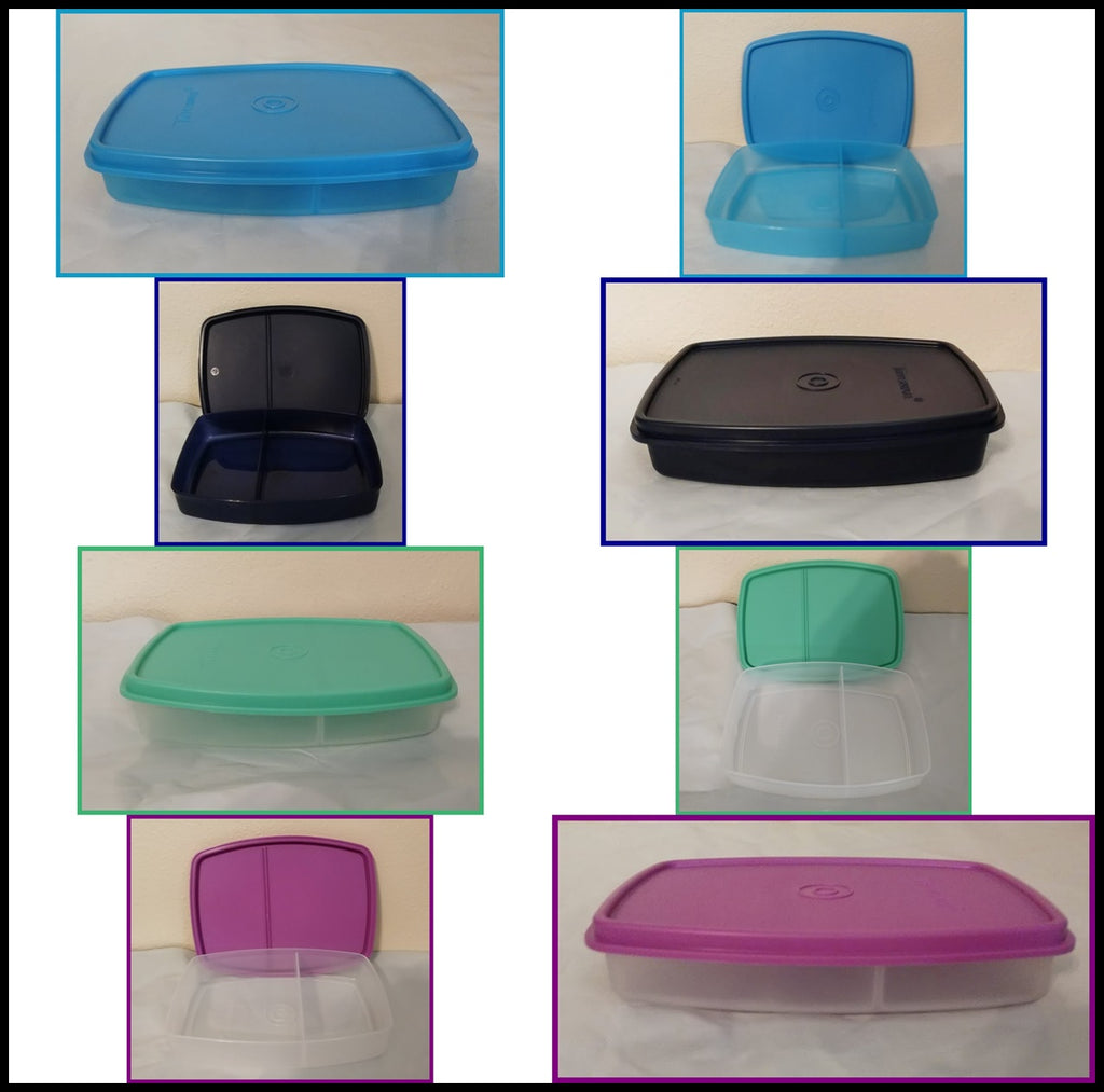 TUPPERWARE SIDE BY SIDE LUNCH-IT DIVIDED DISH / CONTAINER AQUAMARINE B ...