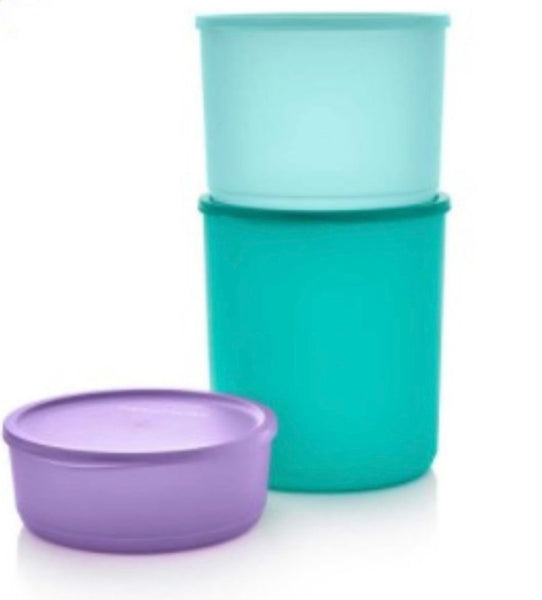 New Tupperware 3 canisters .75 c, 2.25c, 5c stackable Airtight canister set - Plastic Glass and Wax ~ PGW