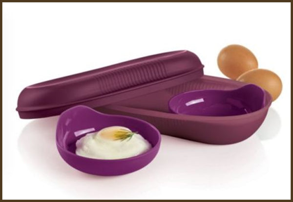 TUPPERWARE MICROWAVE BREAKFAST OMELET / POACHED EGG MAKER RHUBARB NEW - Plastic Glass and Wax ~ PGW