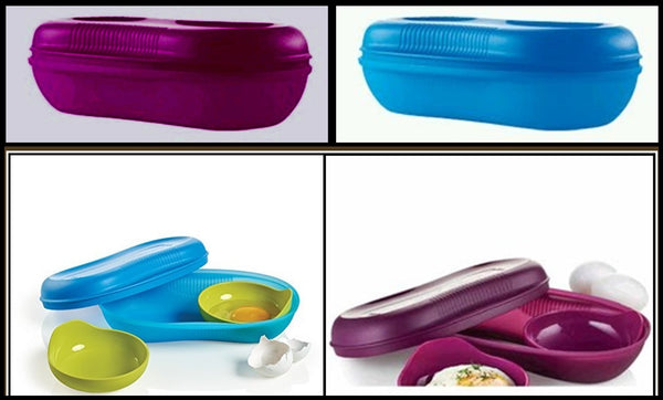 TUPPERWARE MICROWAVE BREAKFAST OMELET / POACHED EGG MAKER RHUBARB NEW - Plastic Glass and Wax ~ PGW