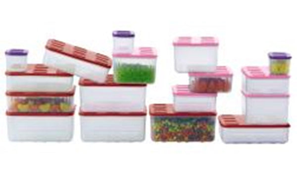 Tupperware CLEARLY ELEGANT 2 CLEAR MATES MINI 2 SQUARE CONTAINERS PURPLE KIWI