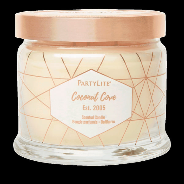 PartyLite 3-Wick Signature Round Jar Boxed Candle w/ Metal Lid COCONUT COVE