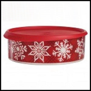 Tupperware TIS THE SEASON SNOWFLAKE 9.5-c COOKIE CANISTER 1-TOUCH NEW RED SEAL