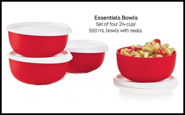 TUPPERWARE 5 Pc ESSENTIALS / BLOSSOM COLLECTION SALAD BOWL SET RED & WHITE