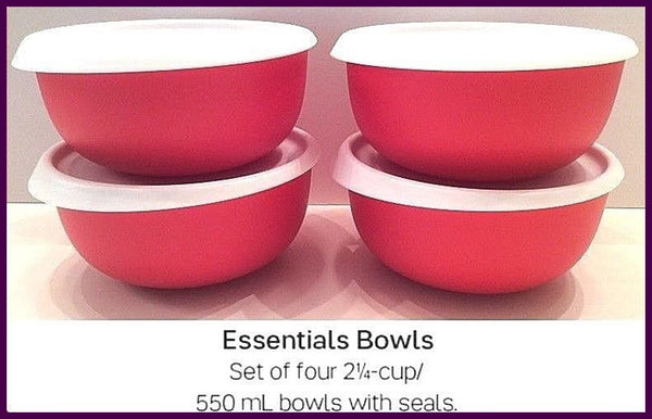 TUPPERWARE 5 Pc ESSENTIALS / BLOSSOM COLLECTION SALAD BOWL SET RED & WHITE