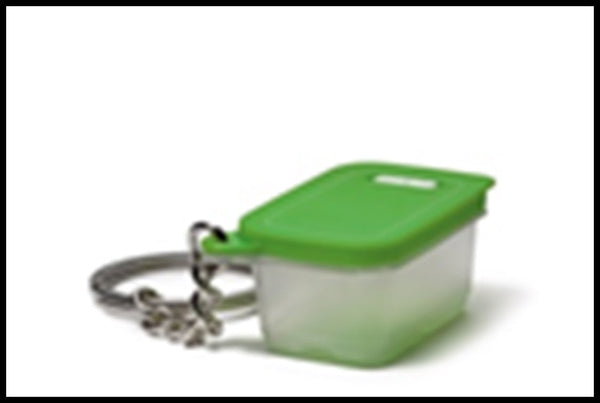 TUPPERWARE 5 Mini BLOSSOM ROUND LIME GREEN WHITE SEAL KEYCHAIN KEEPERS NEW